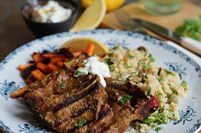 lammekoteletter med couscous og syltede sitroner
