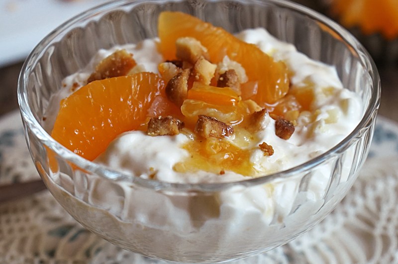 riskrem med klementinmarmelade og marsipan